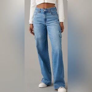 American Eagle~Dreamy Drape Stretch Super High-Waisted Cargo Baggy WideLeg Jn.8R